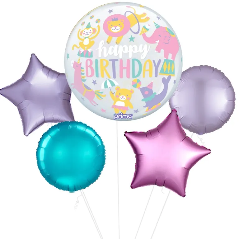 Happy Birthday Pastel Circus Sphere Balloon