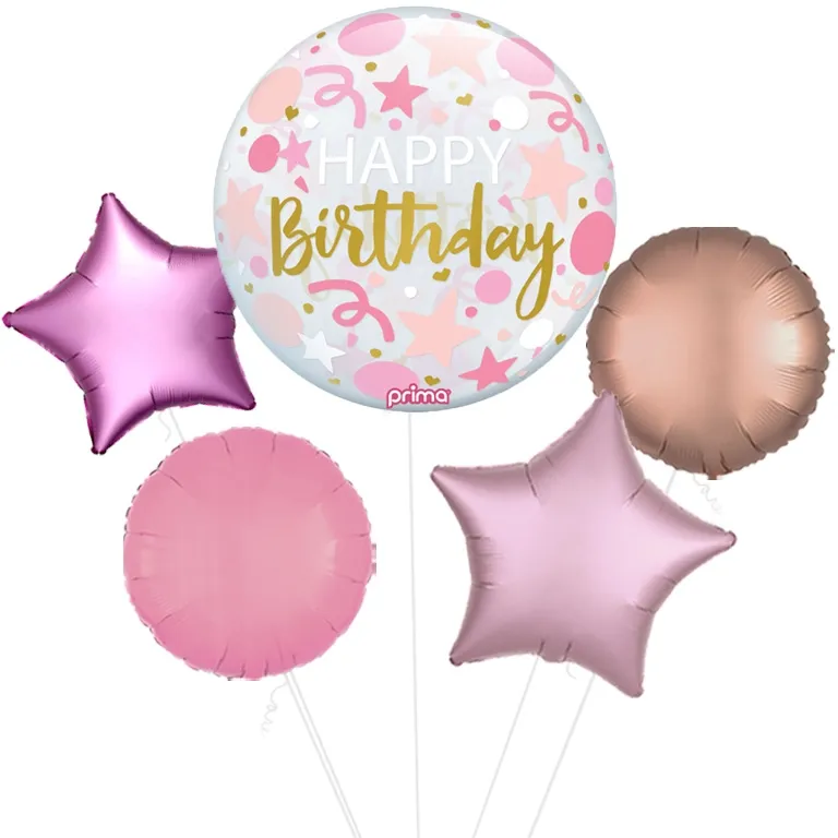 Happy Birthday Pink Stars & Confetti Sphere Balloon