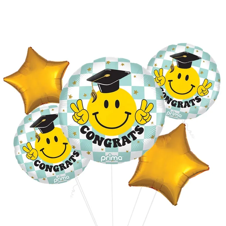 Congrats Smiley Face Grad Foil Balloon