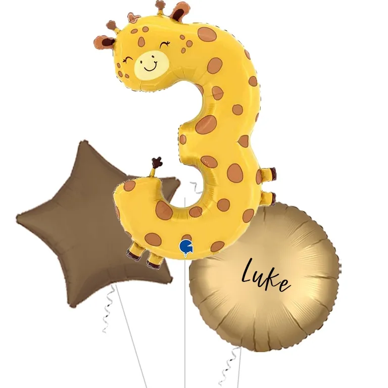 Puppyloons Number 3 Giraffe Foil Balloon