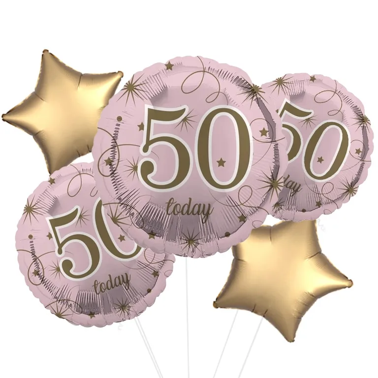 Pink and Gold Stars 50th Birthday Balloon