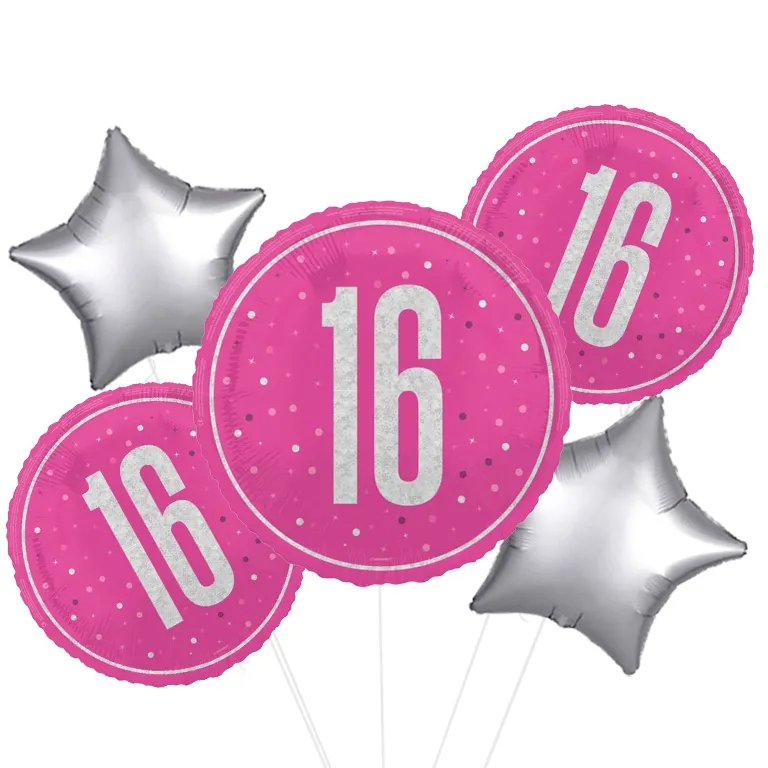 Glitz Pink and Silver 16th Balloon