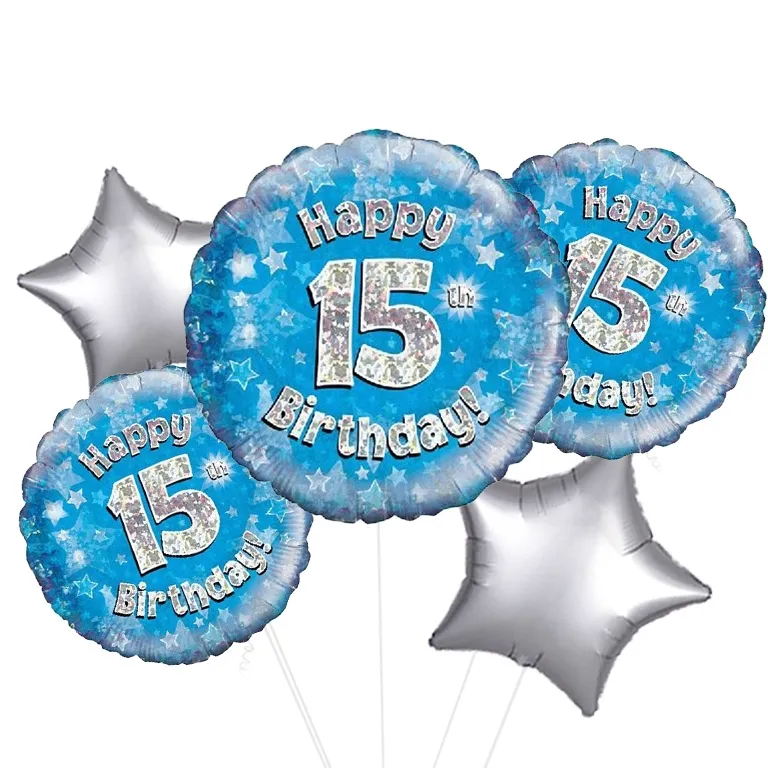 Happy 15th Birthday Blue Holographic Balloon