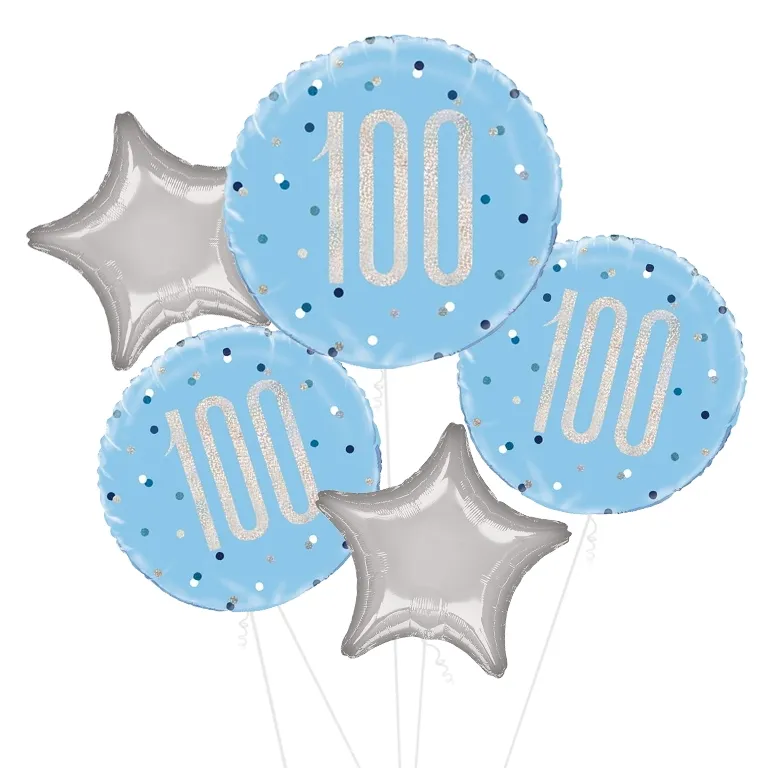 Glitz Blue and Silver 100th Balloon