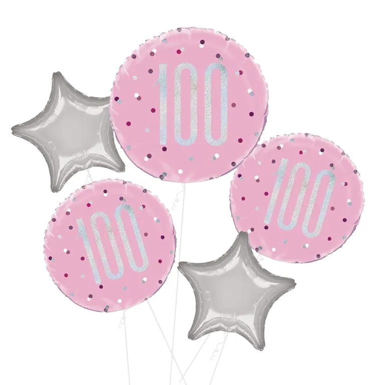 Glitz Pink and Silver 100th Balloon