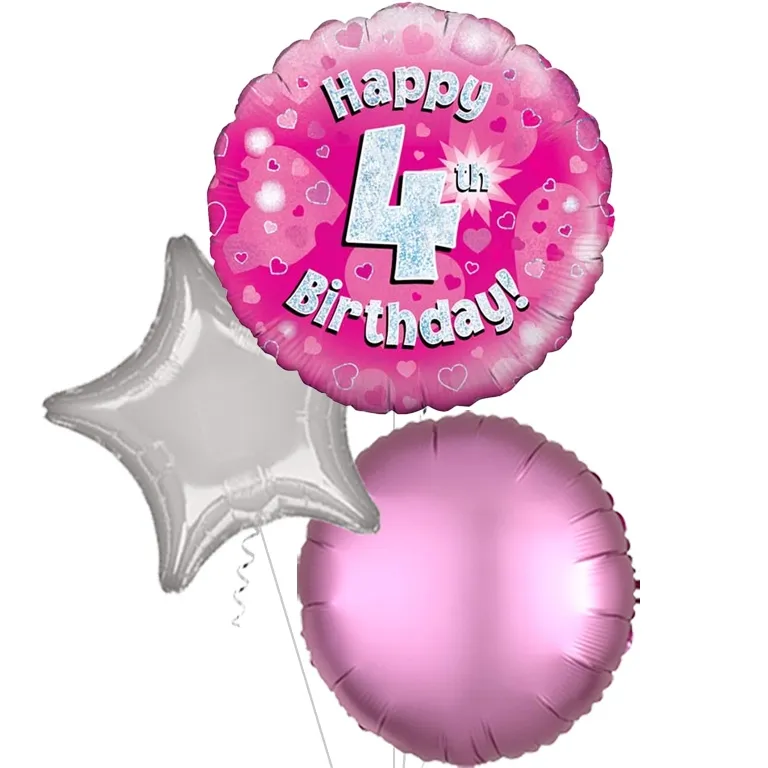 Holographic Pink Happy 4th Birthday Balloon
