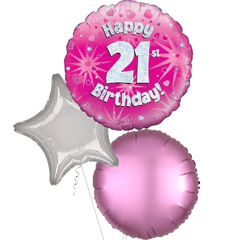 Holographic Pink Happy 21st Birthday Balloon