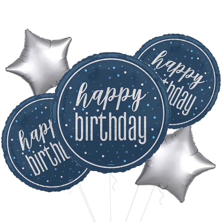 Happy Birthday Blue Glitz Foil Balloon