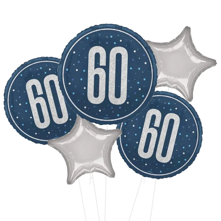 Glitz Blue and Silver 60th Balloon