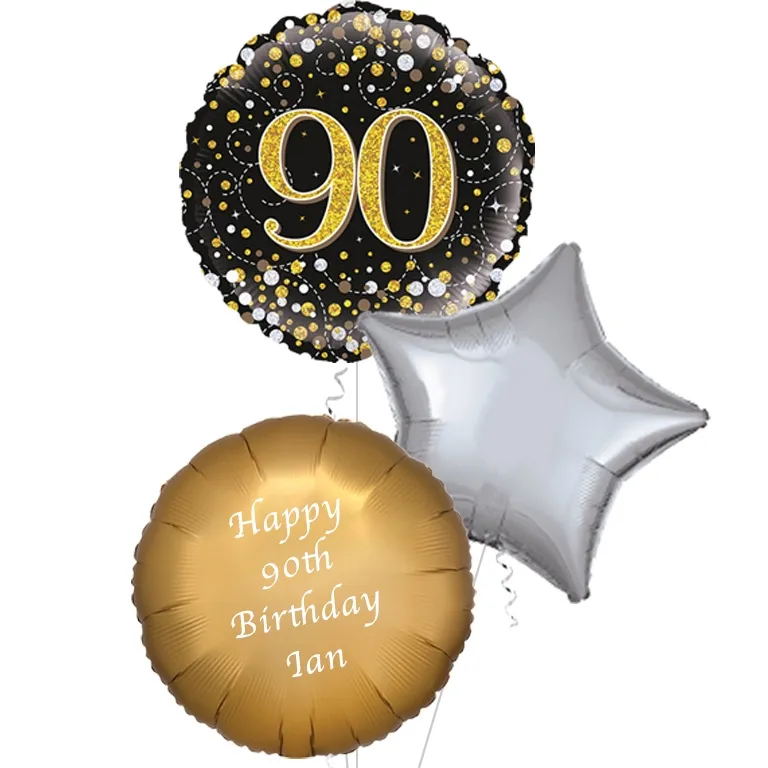 90th Black and Gold Fizz Balloon