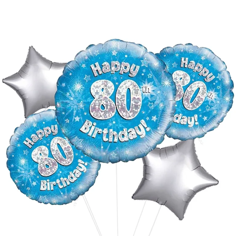 Happy 80th Birthday Blue Holographic Balloon