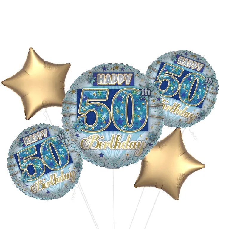 Age 50 Blue and Gold Birthday Balloon