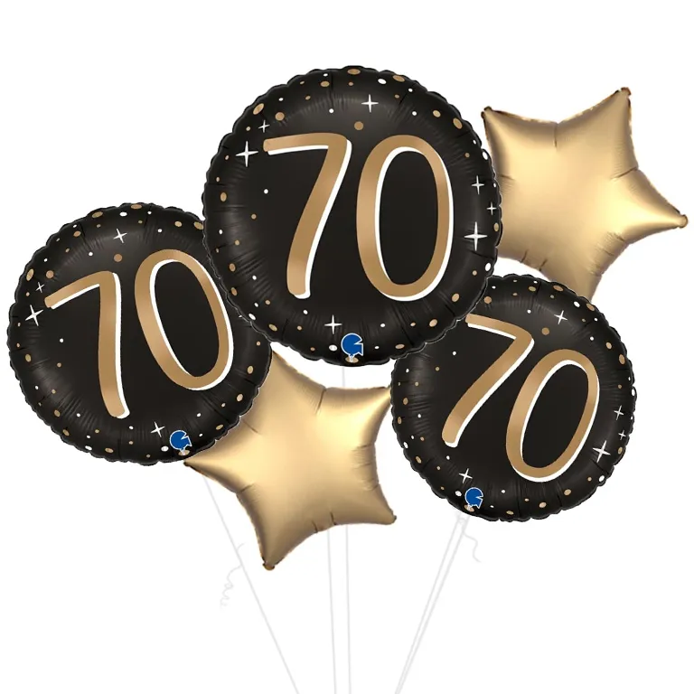 Black and Gold Sparkle 70th Birthday Balloon