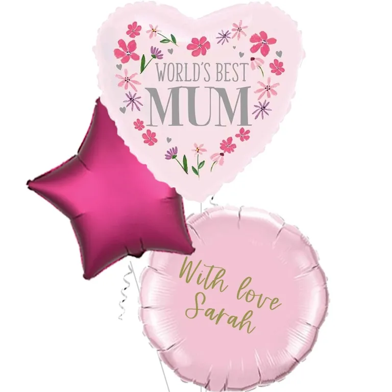 Worlds Best Mum Floral Heart Balloon