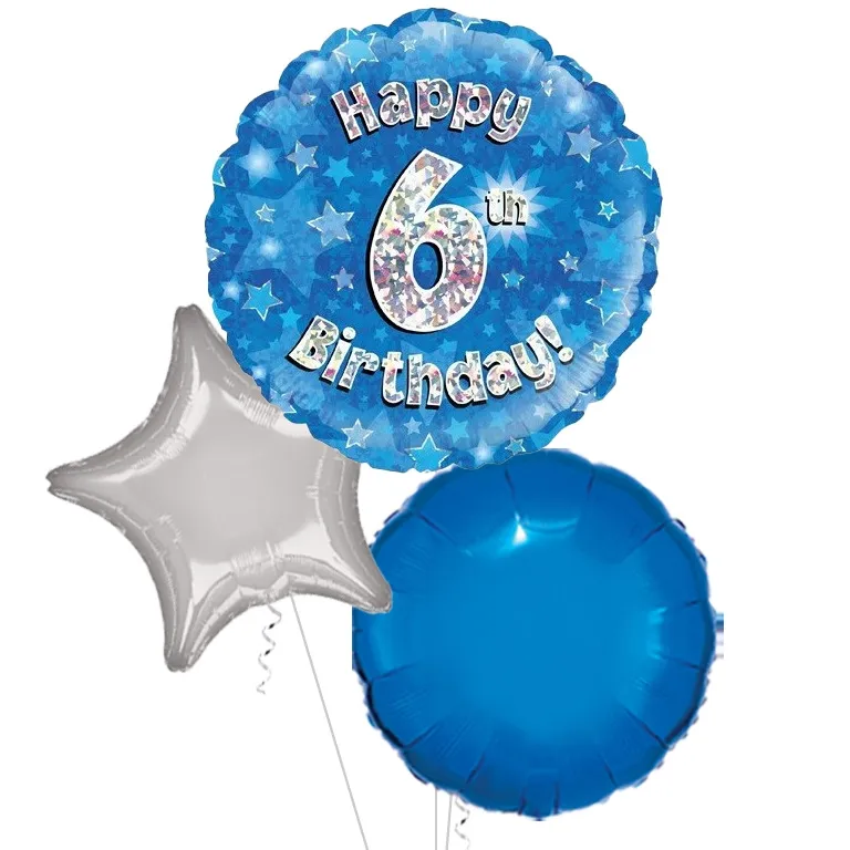 Holographic Blue Happy 6th Birthday Balloon