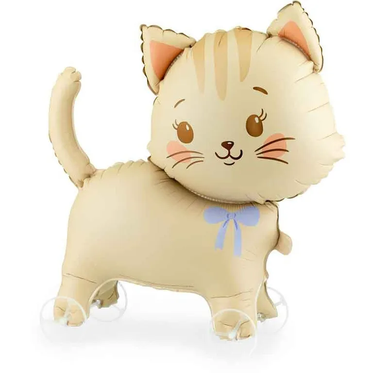 Beige Cat on Wheels Foil Balloon