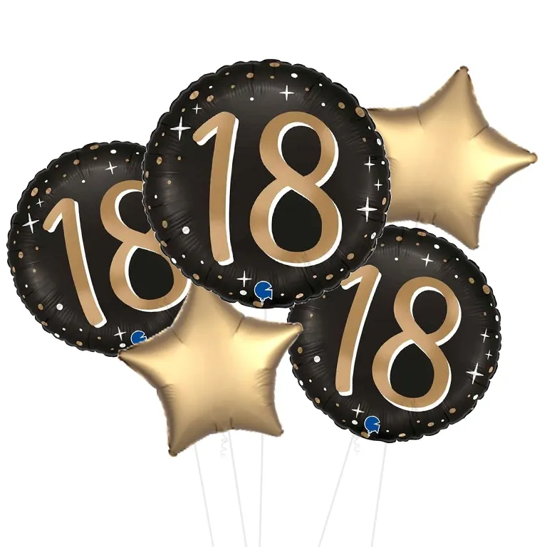 Black and Gold Sparkle 18th Birthday Balloon