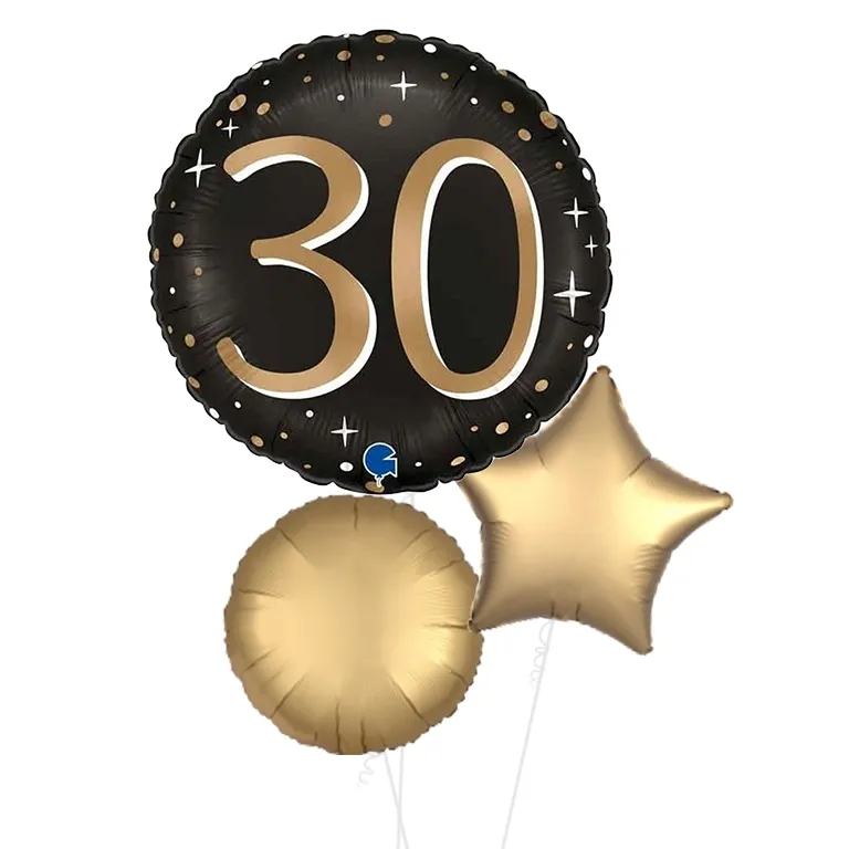 Black and Gold Sparkle 30th Birthday Balloon