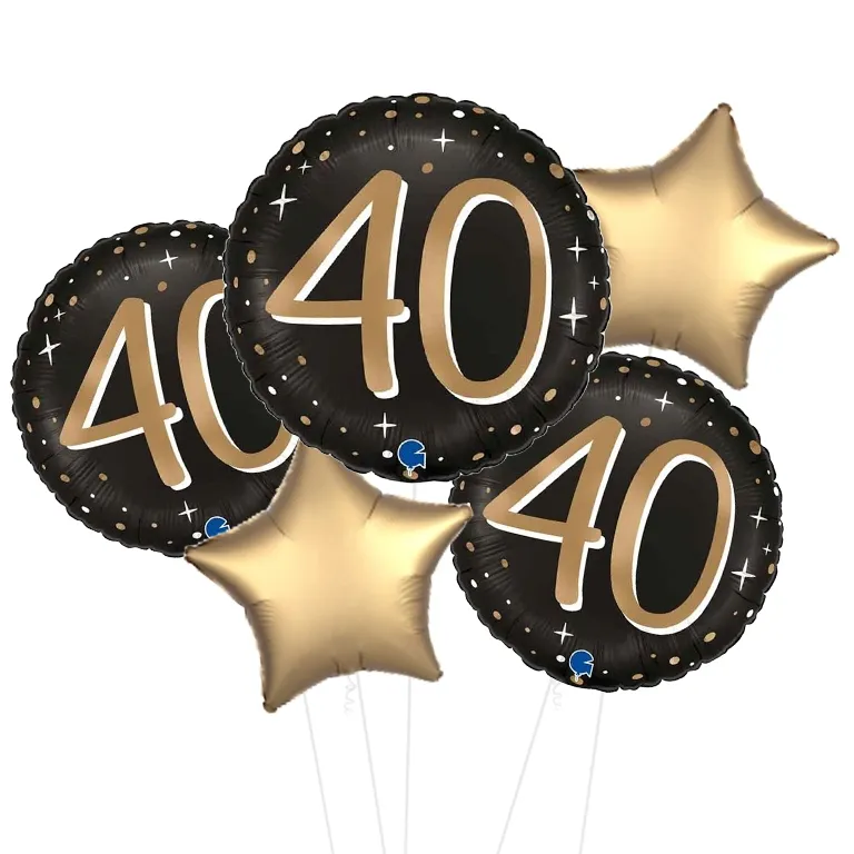 Black and Gold Sparkle 40th Birthday Balloon