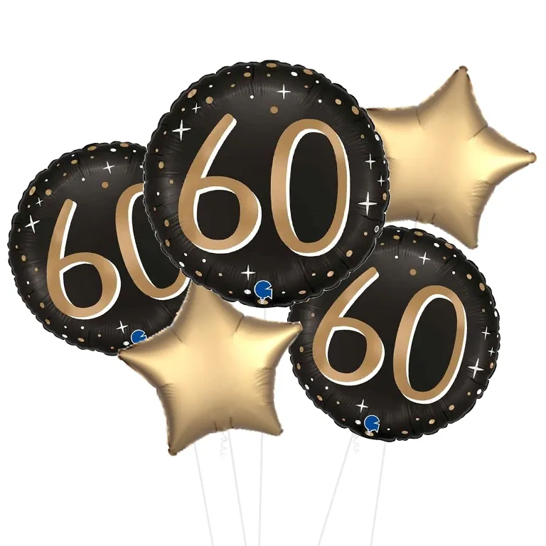 Black and Gold Sparkle 60th Birthday Balloon