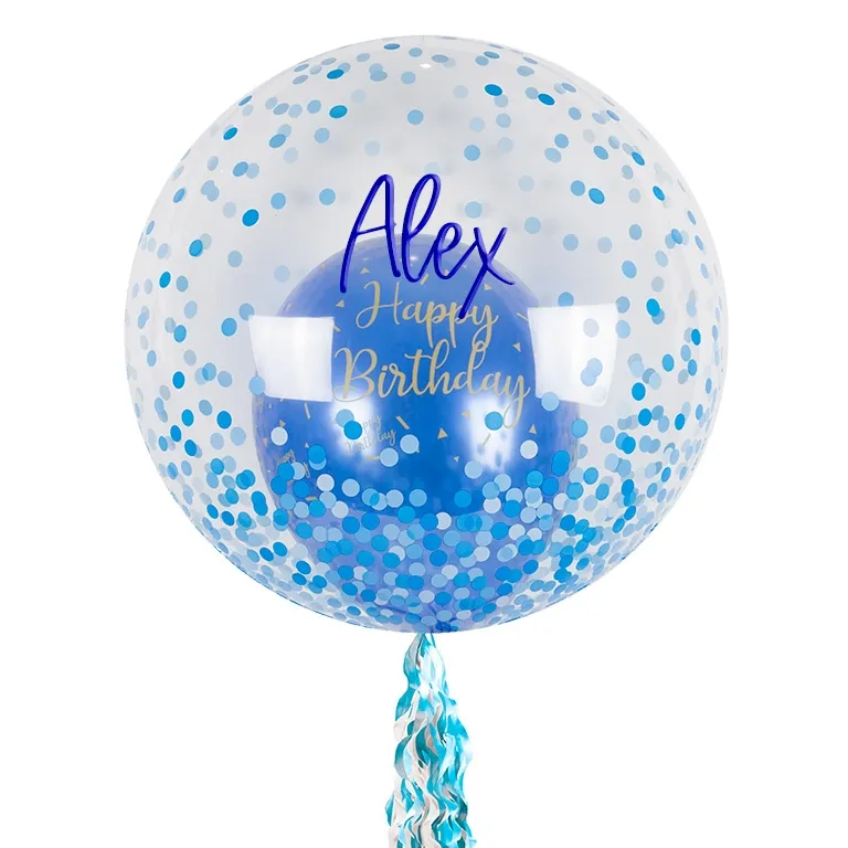 Personalised Blue Confetti Double Balloon
