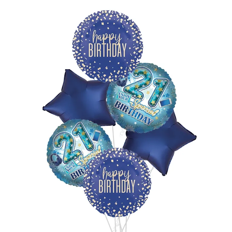 Navy Confetti 21st Birthday Balloon Bouquet