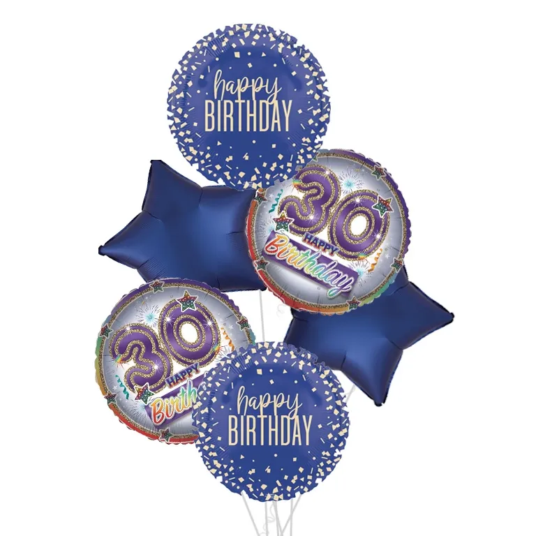 Navy Confetti 30th Birthday Balloon Bouquet