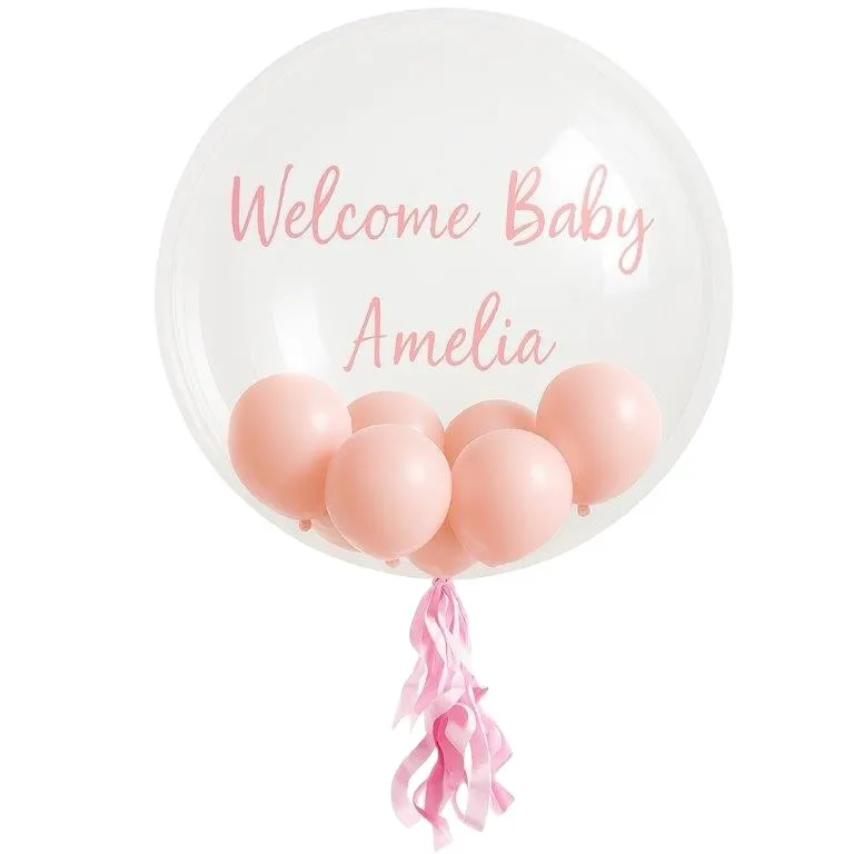 Personalised Boutique Baby Pink Double Balloons