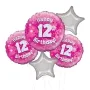 Holographic Pink Happy 12th Birthday Balloon 5 Bouquet