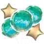 Birthday Watercolor Aqua Foil Balloon bunch 5