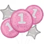1st Birthday Pink Glitz Foil Balloon bunch 5