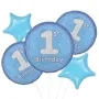 1st Birthday blue Glitz Foil Balloon bunch 5